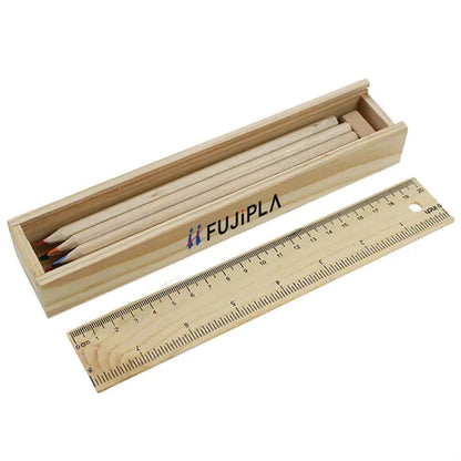 Color Pencil Wood Box With Slide Lid And Ruler