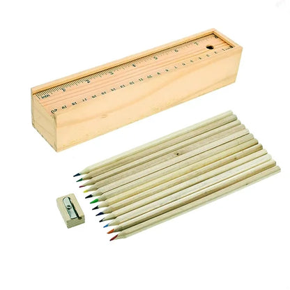 Color Pencil Wood Box With Slide Lid And Ruler