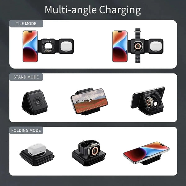 3 in 1 15W Foldable Wireless Fast Charging Station for Phone
