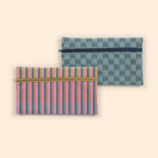ZIP FRONT POUCHES - 4CP PIGMENT DYED CANVAS - LARGE