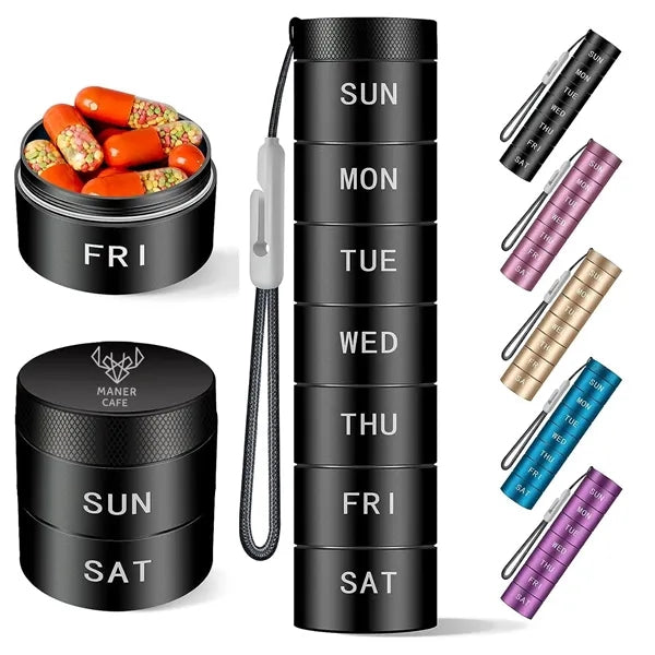 Metal Organizer Travel Pill Box Stackable 7 Day