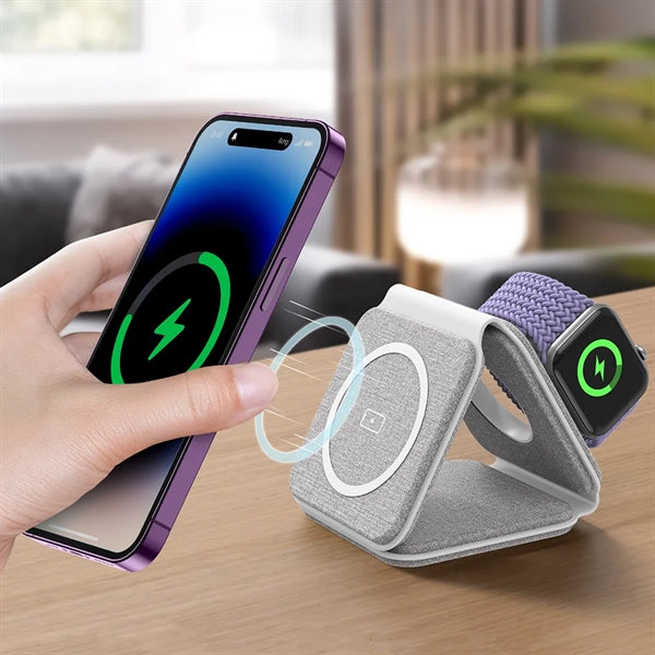 3 in 1 Fabric Wireless iPhone Charging Station