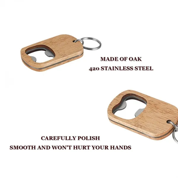 Wooden Beer Bottle Opener Oak Wood With Key Chain