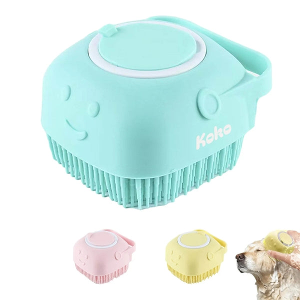 Silicone Pet Bath Massage Brush with Shampoo Dispenser