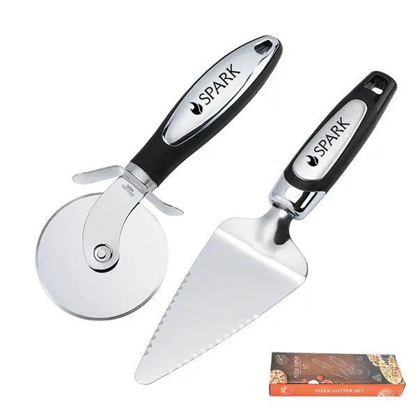 Stainless Steel Pizza Wheel Cutter and Server Set