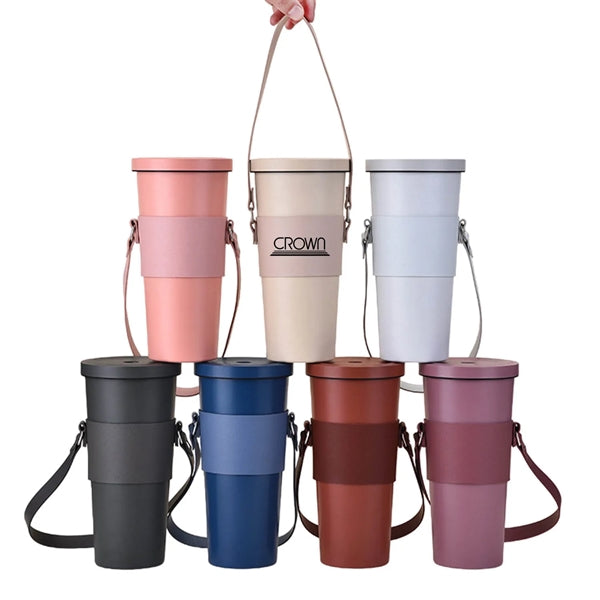 Leather Tumbler Carrier Holder Sleeve with Carrying Handle