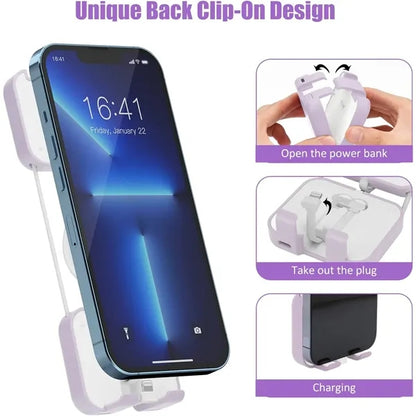 Mini Phone Charger 4000mAh Cute Power Bank Built in Cable
