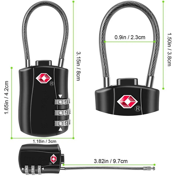 TSA Approved Luggage Locks Cable 3-Digit Code Padlocks