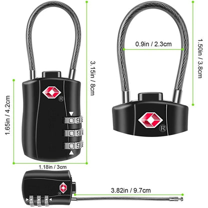 TSA Approved Luggage Locks Cable 3-Digit Code Padlocks