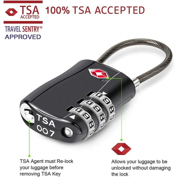 TSA Approved Luggage Locks Cable 3-Digit Code Padlocks