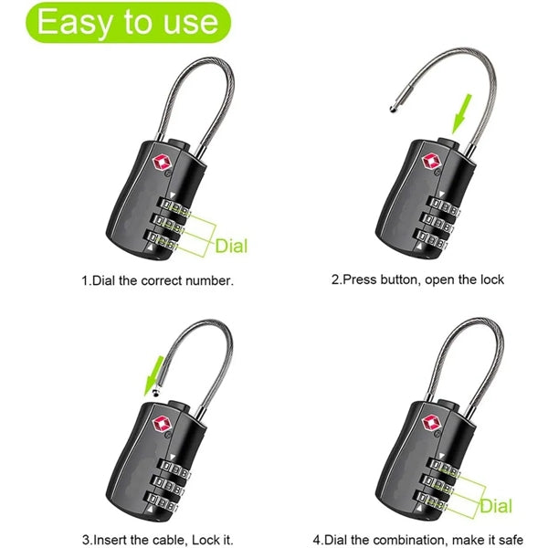 TSA Approved Luggage Locks Cable 3-Digit Code Padlocks