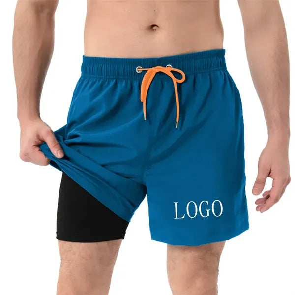 2 in1 Man Swim Trunks Quick-Dry Beach Shorts with Pockets