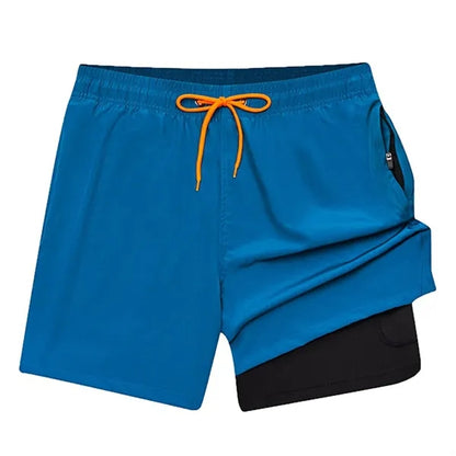2 in1 Man Swim Trunks Quick-Dry Beach Shorts with Pockets