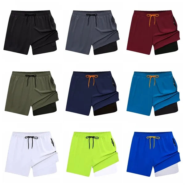 2 in1 Man Swim Trunks Quick-Dry Beach Shorts with Pockets