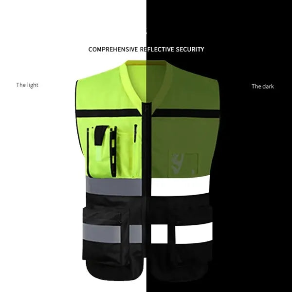 Zipper Safety Vest with Reflective Hi-Vis Strips