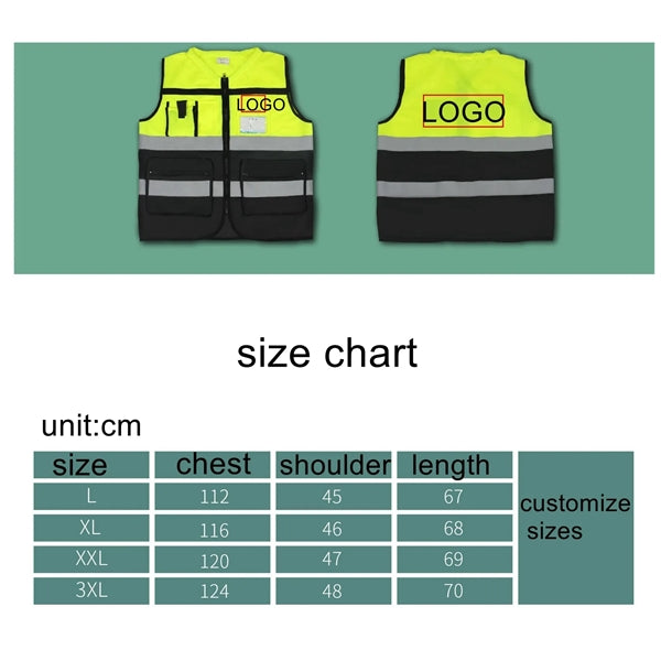 Zipper Safety Vest with Reflective Hi-Vis Strips