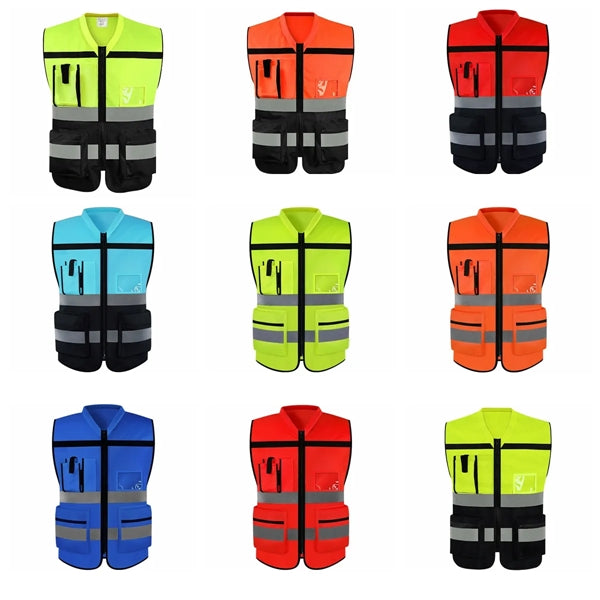 Zipper Safety Vest with Reflective Hi-Vis Strips