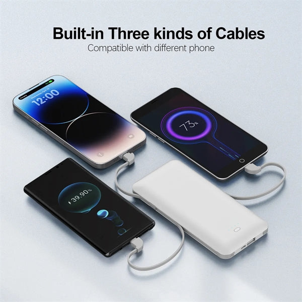 10000mAh Portable Charger Power Bank with Built-in Cables