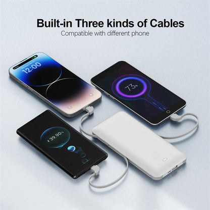 10000mAh Portable Charger Power Bank with Built-in Cables