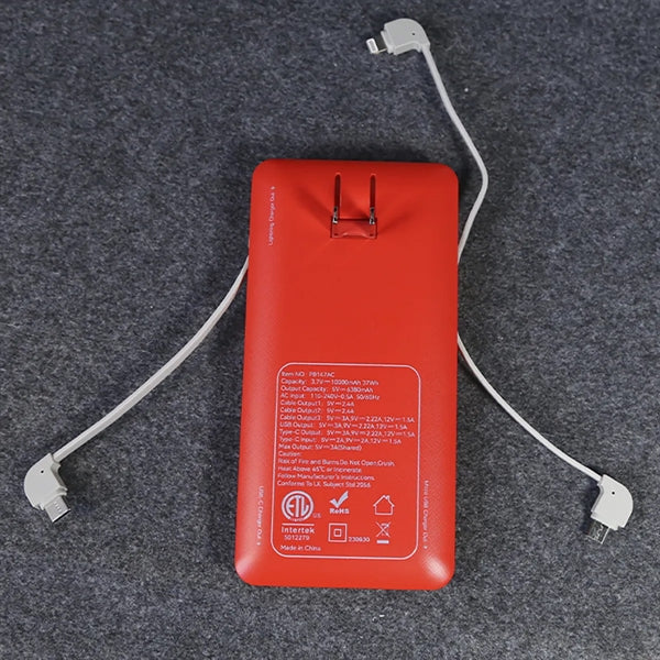 10000mAh Portable Charger Power Bank with Built-in Cables