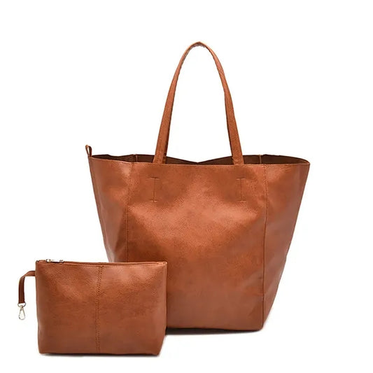 Women Leather Large Bags Shuolder With Flat Handles