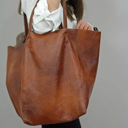Women Leather Large Bags Shuolder With Flat Handles