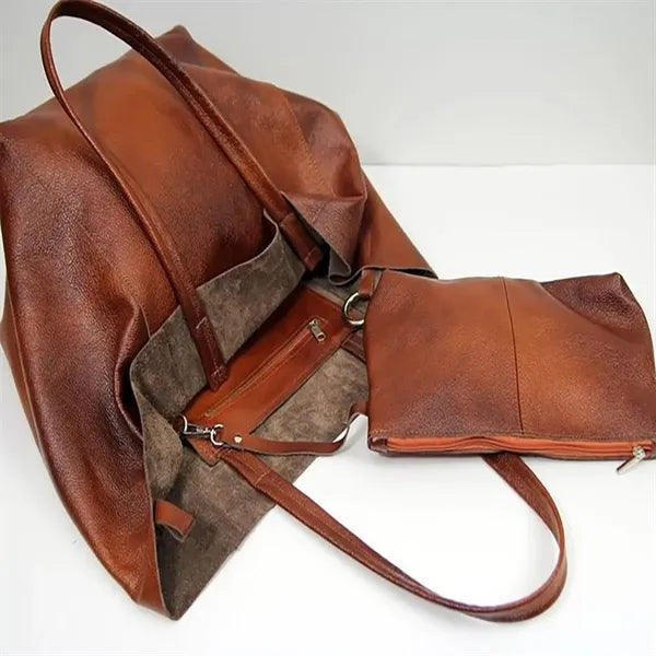 Women Leather Large Bags Shuolder With Flat Handles