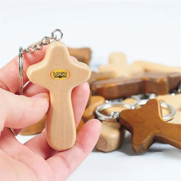 Wood Cross Key Ring Religious Keychain