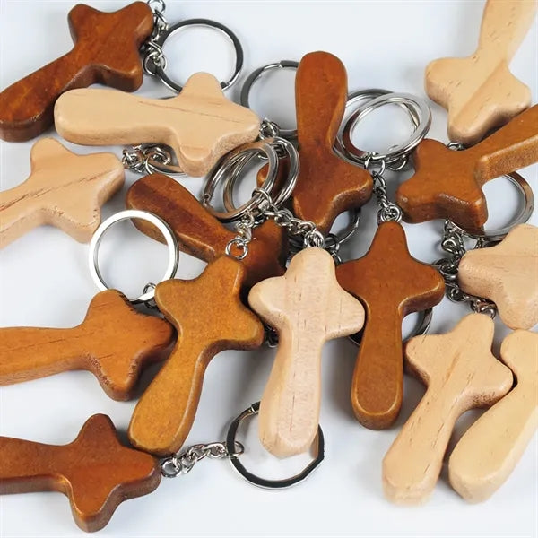 Wood Cross Key Ring Religious Keychain