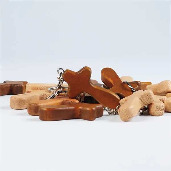 Wood Cross Key Ring Religious Keychain