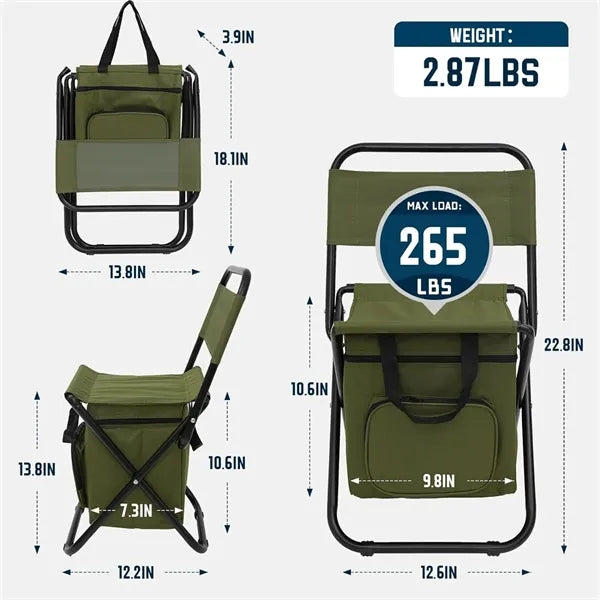 Chair with Cooler Bag Foldable Compact Stool