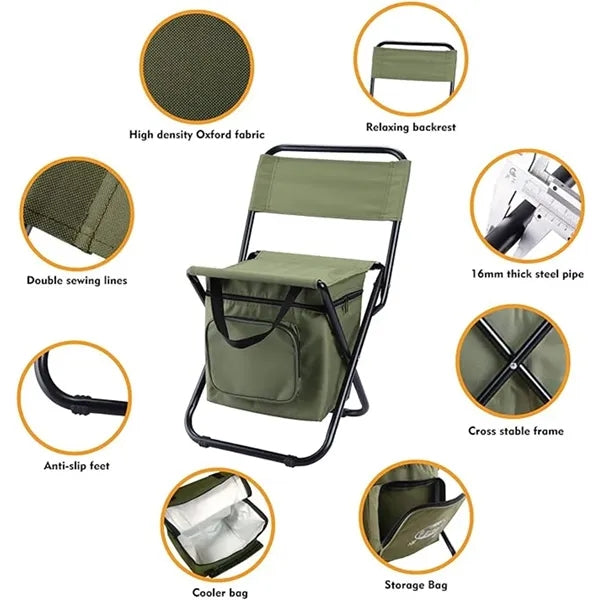 Chair with Cooler Bag Foldable Compact Stool