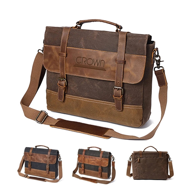 Genuine Leather Waxed Canvas Messenger Bag