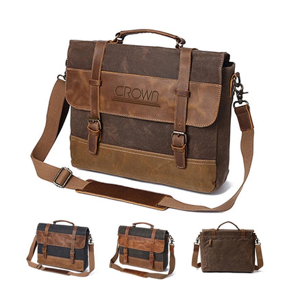 Genuine Leather Waxed Canvas Messenger Bag