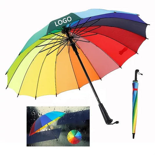 38" Waterproof 190T Rainbow 16 Bone LGBT Umbrella