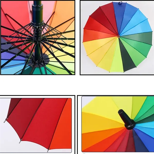 38" Waterproof 190T Rainbow 16 Bone LGBT Umbrella