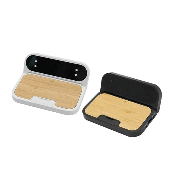 Bamboo Wireless Portable Charger With Digital Clock