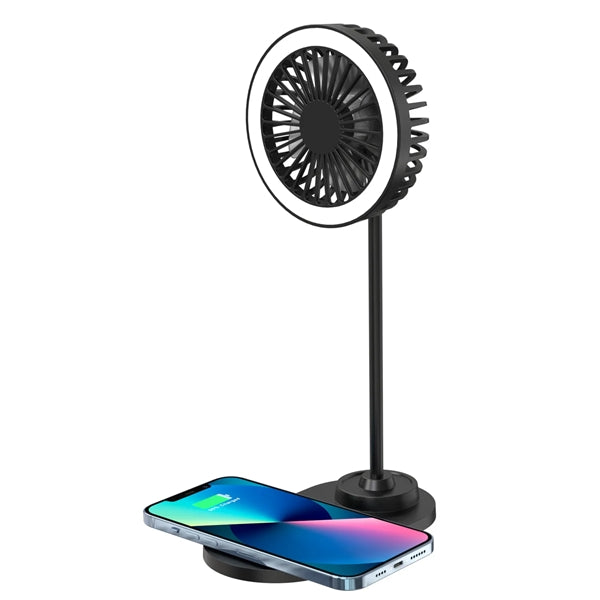 10W Fast Wireless Charger Fan with LED Light Ajustable Neck