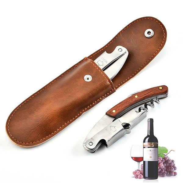 Corkscrew Wine Bottle Opener Cap Remover With Leather Pouch