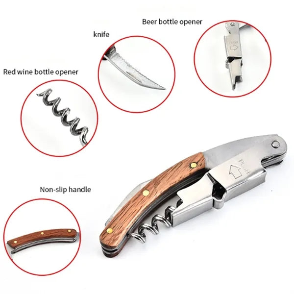 Corkscrew Wine Bottle Opener Cap Remover With Leather Pouch