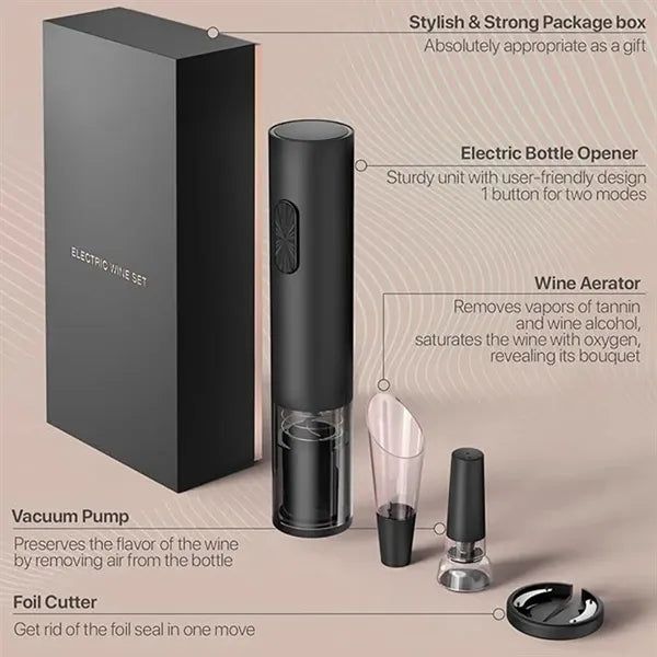 Electric Wine Bottle Opener Kit Gift Set with Foil Cutter
