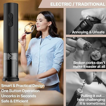 Electric Wine Bottle Opener Kit Gift Set with Foil Cutter