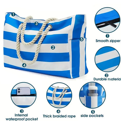 Large Beach Travel Tote Bag with Cotton Rope Handles