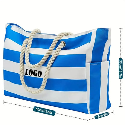 Large Beach Travel Tote Bag with Cotton Rope Handles