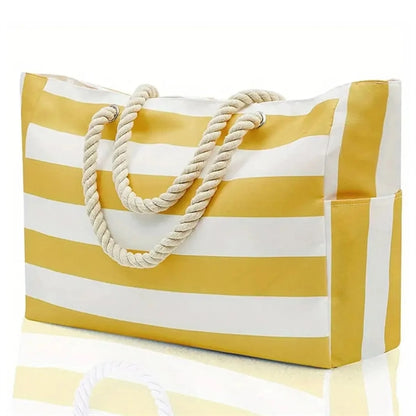 Large Beach Travel Tote Bag with Cotton Rope Handles