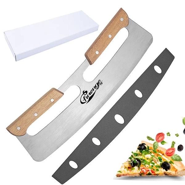 Pizza Cutter Rocker With Double Wooden Handle