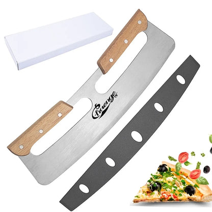 Pizza Cutter Rocker With Double Wooden Handle