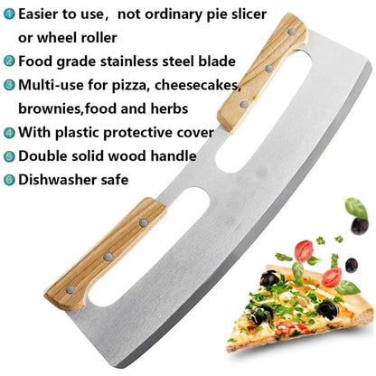 Pizza Cutter Rocker With Double Wooden Handle