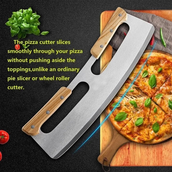Pizza Cutter Rocker With Double Wooden Handle