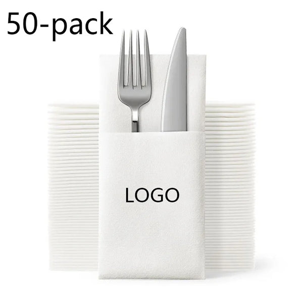 50-Pack Dinner Napkins with Built-in Flatware Pocket